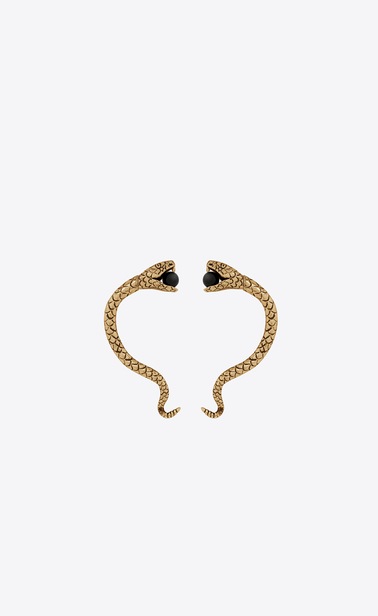 Bijoux d'oreilles SERPENT en métal doré et perles de verre noires